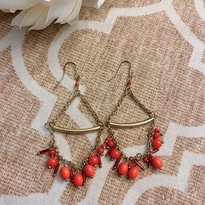 Gold and Orange Beaded Chandelier Earrings